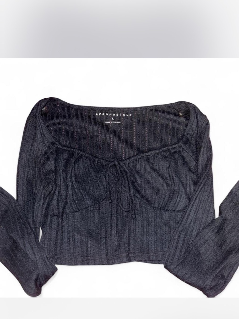 Aéropostale Black Ribbed Long Sleeve Crop Top